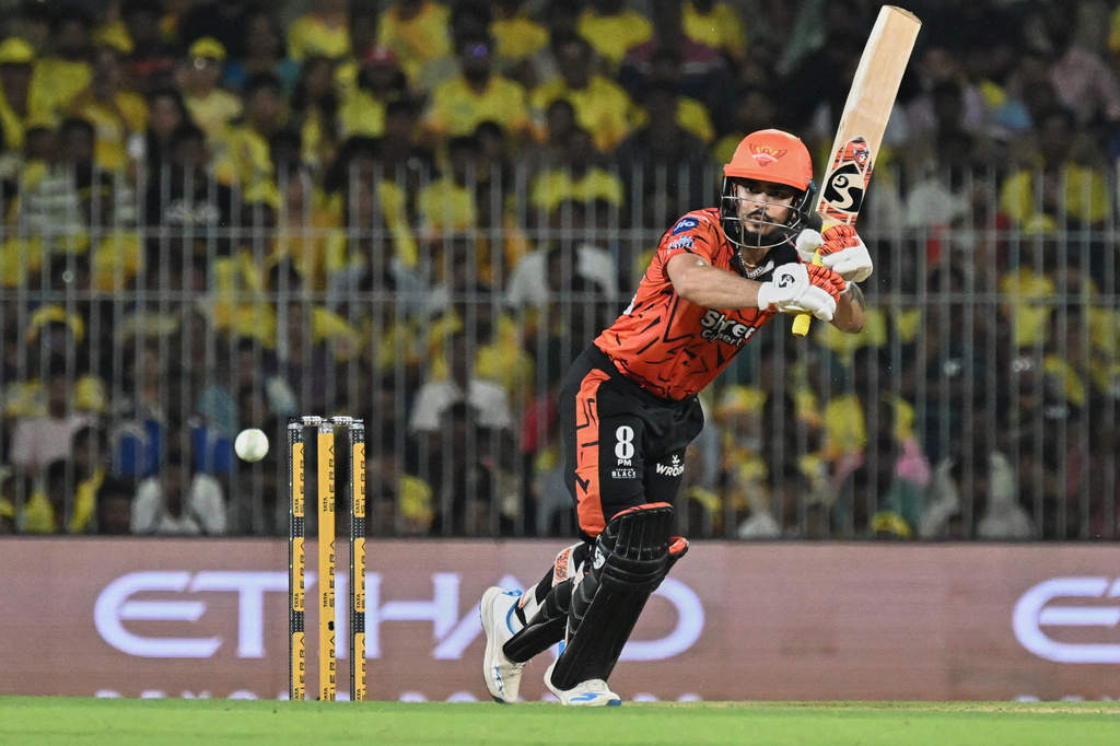 Sunrisers Hyderabad's Ishan Kishan plays a shot during the Indian Premier League cricket match between Chennai Super Kings' and Sunrisers Hyderabad in Chennai, India, Monday, May 18, 2026. (AP Photo)