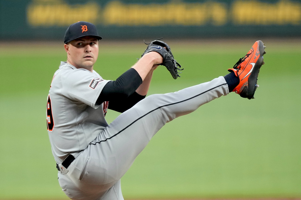Detroit Tigers pitcher Tarik Skubal (29) during the first inning of a baseball game Wednesday, Apr. 29, 2026, in Atlanta. (AP Photo/Brynn Anderson)