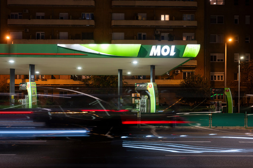 A car drives by a of MOL gas station in downtown Budapest, Hungary, on Sept. 27, 2025. (AP Photo/Denes Erdos) A car drives by a of MOL gas station in downtown Budapest, Hungary, on Sept. 27, 2025. (AP Photo/Denes Erdos)
