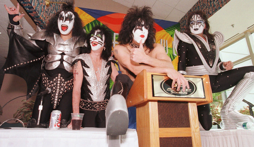 FILE - Members of the rock group Kiss, from left, Gene Simmons, Peter Criss, Paul Stanley and Ace Frehley, pose for pictures during a news conference Friday, Jan. 29, 1999, at Pro Player Stadium in Miami. (AP Photo/Ron Heflin, File) FILE - Members of the rock group Kiss, from left, Gene Simmons, Peter Criss, Paul Stanley and Ace Frehley, pose for pictures during a news conference Friday, Jan. 29, 1999, at Pro Player Stadium in Miami. (AP Photo/Ron Heflin, File)