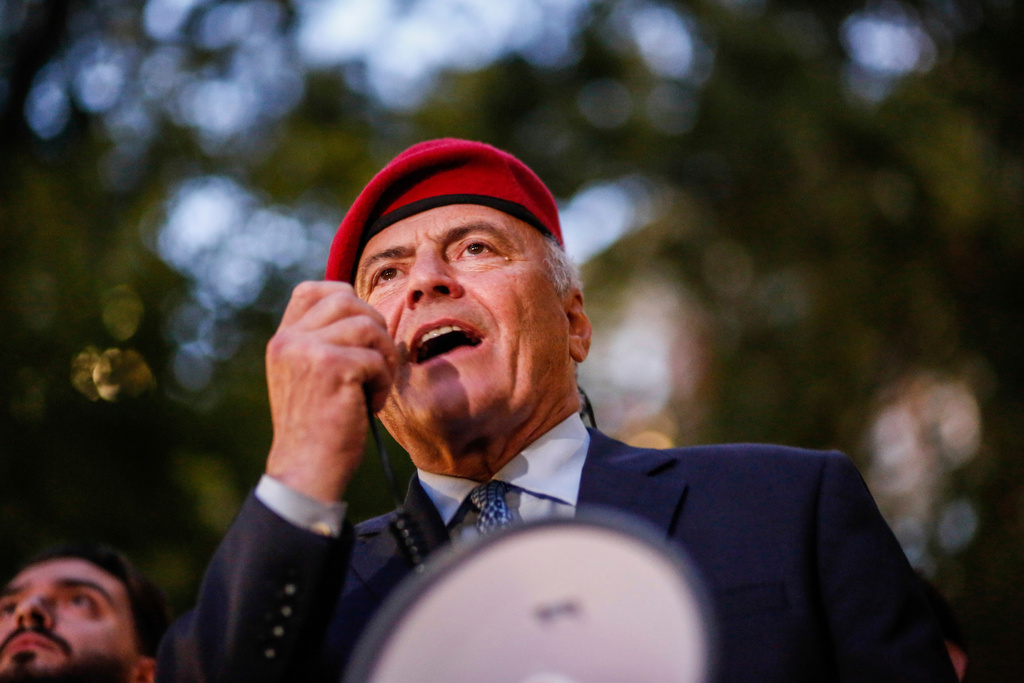 FILE - New York City Republican mayoral candidate Curtis Sliwa speaks during a New York Young Republicans Club vigil for Charlie Kirk at Madison Square Park on Friday, Sept. 12, 2025, in New York. (AP Photo/Kena Betancur,File)