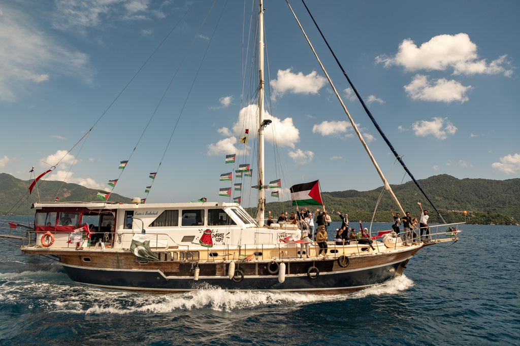 Boats belonging to the Global Sumud Flotilla, carrying activists and humanitarian aid, depart for Gaza from the port of Marmaris, Turkey, Thursday, May 14, 2026, in an attempt to break the Israeli naval blockade. (AP Photo/Murat Kocabas)