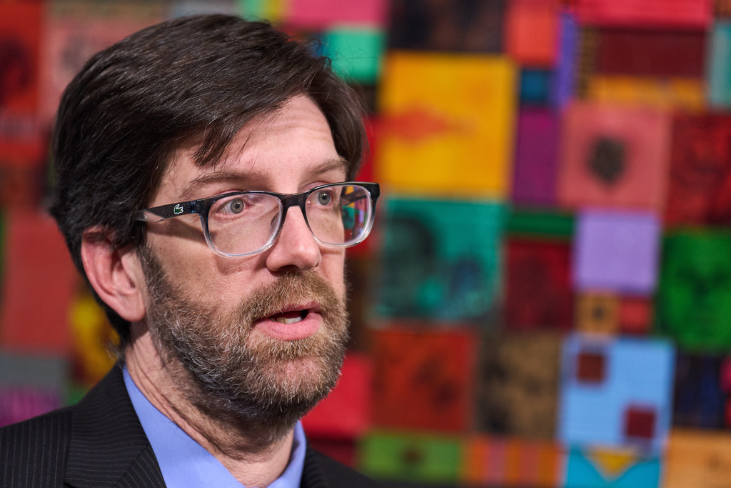 Simon Sandoval-Moshenberg, a lawyer on Kilmar Abrego Garcia's legal team who specializes in federal immigration cases, is interviewed in Fairfax, Va., Monday, Dec. 15, 2025. (AP Photo/Jacquelyn Martin)