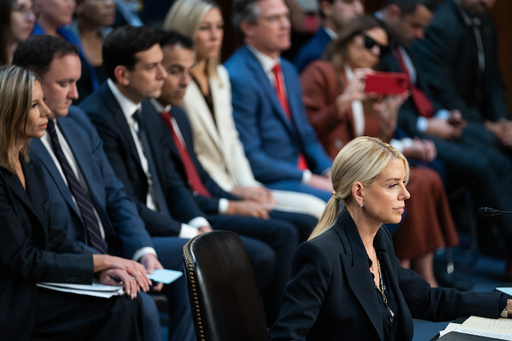 Attorney General Pam Bondi appears for an oversight hearing before the Senate Judiciary Committee, on Capitol Hill in Washington, Tuesday, Oct. 7, 2025. (AP Photo/Allison Robbert) Attorney General Pam Bondi appears for an oversight hearing before the Senate Judiciary Committee, on Capitol Hill in Washington, Tuesday, Oct. 7, 2025. (AP Photo/Allison Robbert)