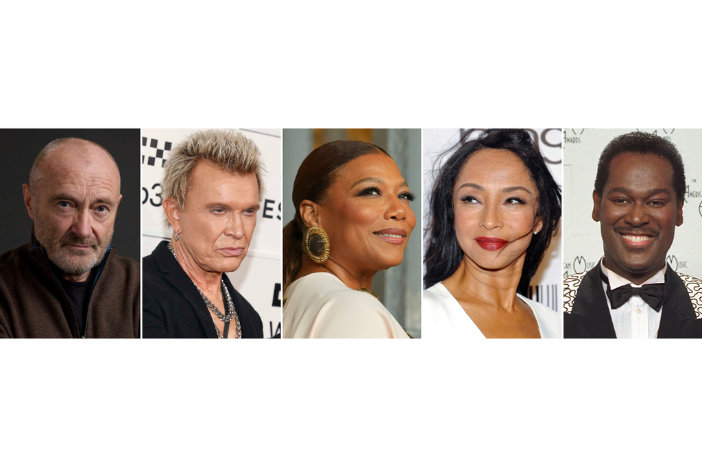 This combination of images show, from left, Phil Collins, Billy Idol, Queen Latifah, Sade and Luther Vandross. (AP Photo)