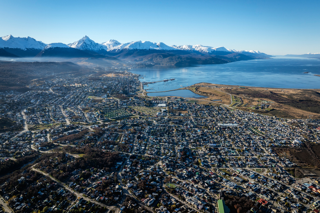 An aerial view of Ushuaia, Argentina, Friday, May 8, 2026. (AP Photo/Joel Reyero)