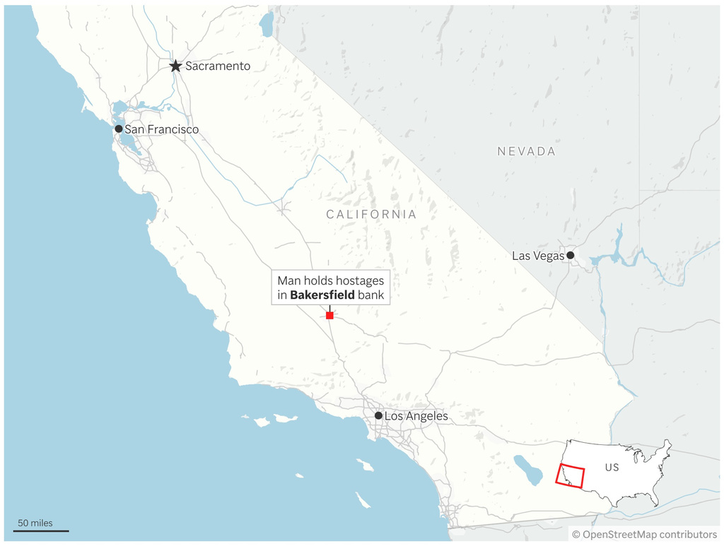 Map showing the location of Bakersfield in California. (AP Digital Embed)