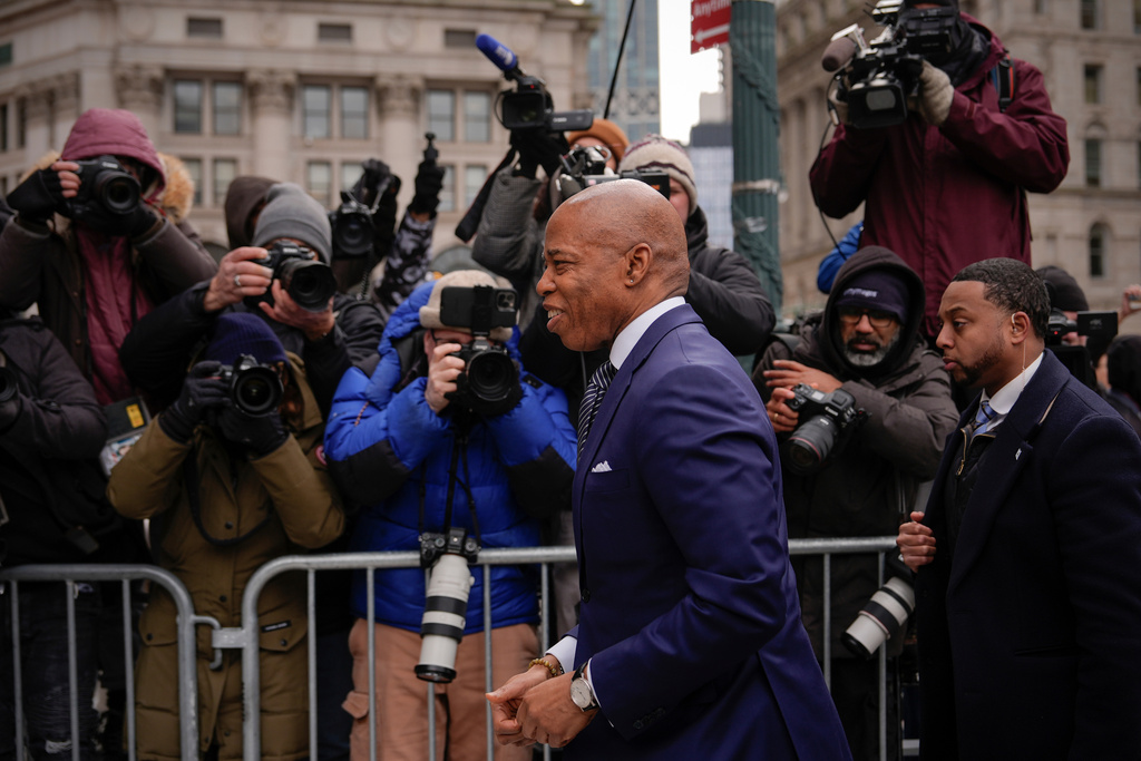 FILE - New York City Mayor Eric Adams arrives to court, Feb. 19, 2025, in New York. (AP Photo/Julia Demaree Nikhinson, File)