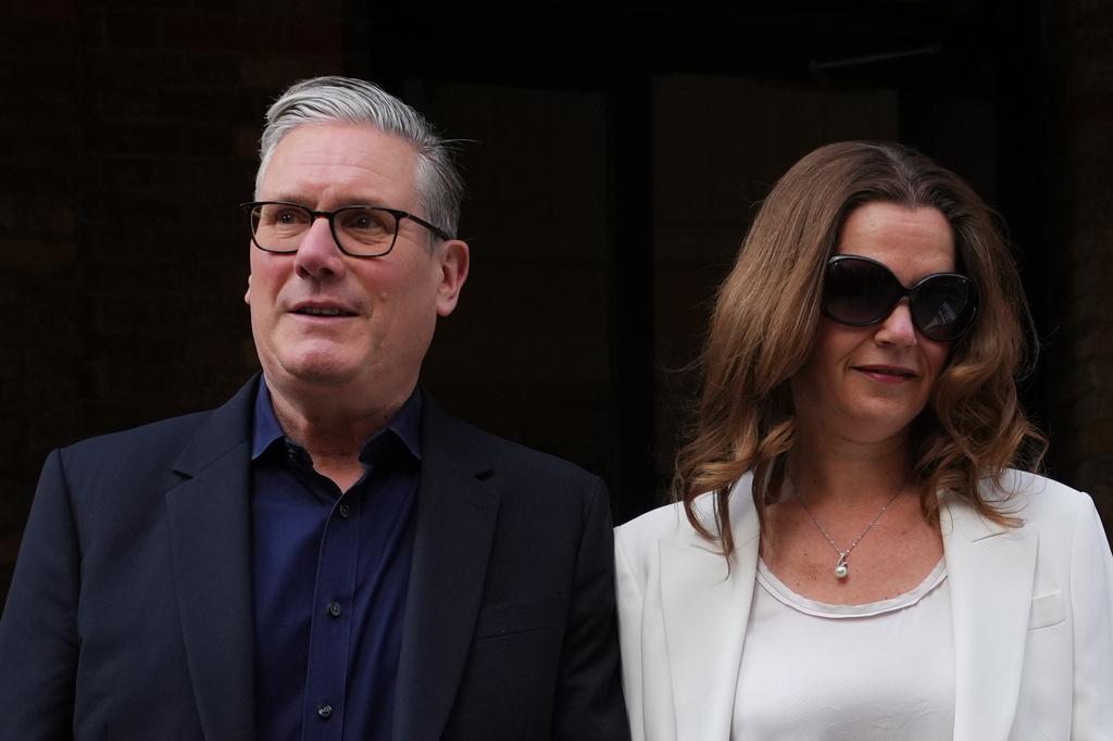 Britain's Prime Minister Keir Starmer and wife Victoria leave a polling station in central London, Thursday, May 7, 2026 after casting their votes in the local elections.(AP Photo/Kirsty Wigglesworth)