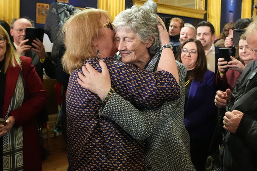Left-wing independent presidential candidate Catherine Connolly, center right, is greeted by supporters as she arrives at Dublin Castle for the count in Ireland's presidential election to replace Michael D. Higgins, who has served the maximum two seven-year terms, on Saturday, Oct. 25, 2025. (Niall Carson/PA via AP) Left-wing independent presidential candidate Catherine Connolly, center right, is greeted by supporters as she arrives at Dublin Castle for the count in Ireland's presidential election to replace Michael D. Higgins, who has served the maximum two seven-year terms, on Saturday, Oct. 25, 2025. (Niall Carson/PA via AP)