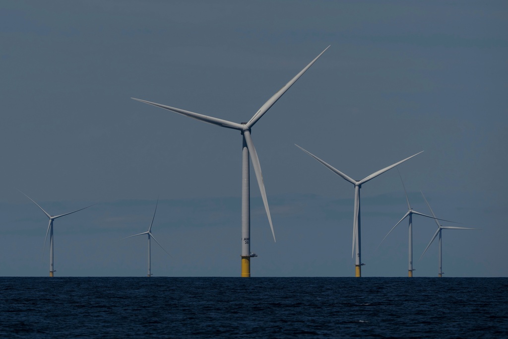 FILE - Wind turbines operate at Vineyard Wind 1 offshore wind farm off the coast of Massachusetts, July 19, 2025. (AP Photo/Carolyn Kaster, File)