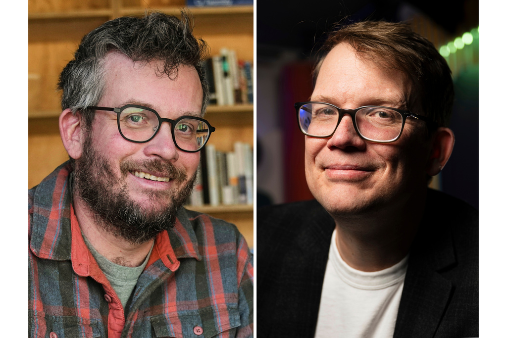 FILE- This combination of photos show brothers John Green, left, and Hank Green. (AP Photo)