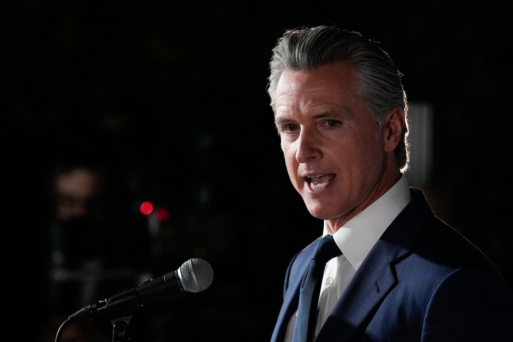 California Gov. Gavin Newsom speaks during an election night press conference at a California Democratic Party office Tuesday, Nov. 4, 2025, in Sacramento, Calif. (AP Photo/Godofredo A. Vásquez)