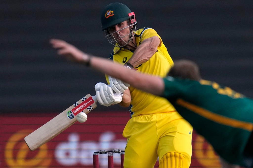 Australia's captain Mitchell Marsh plays a shot during the first one day international cricket match between South Africa and Australia, in Durban, South Africa, Thursday, Sept. 24, 2026. (AP Photo/Themba Hadebe)