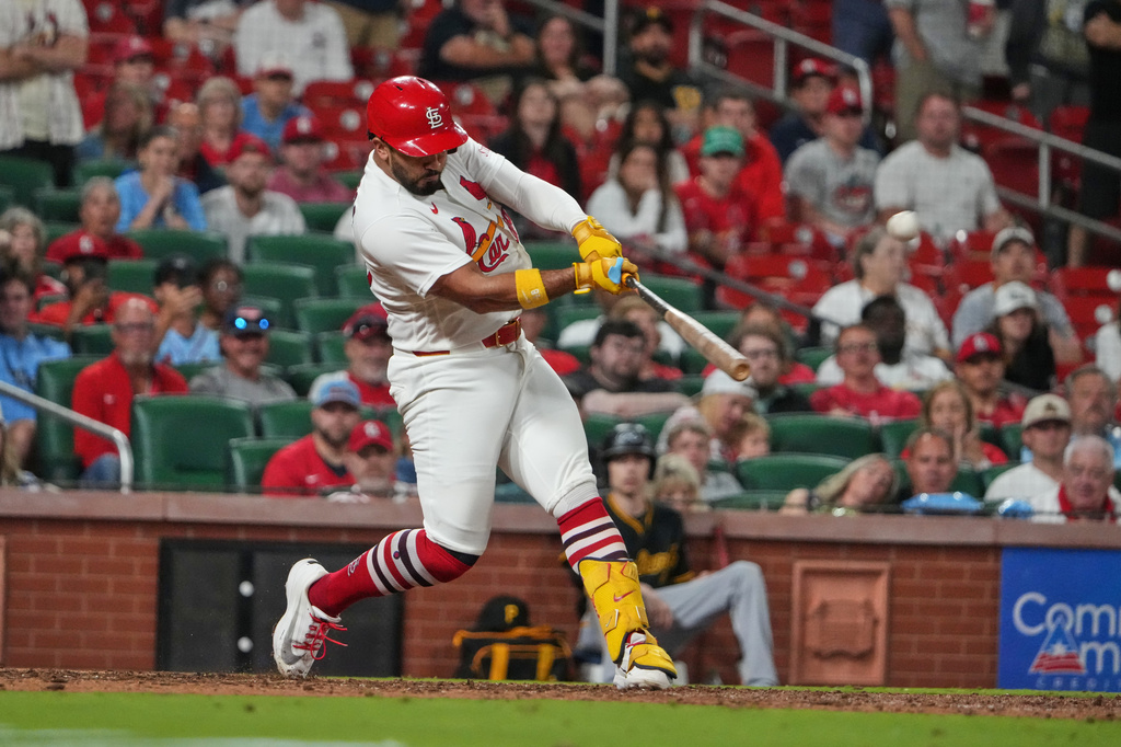 St. Louis Cardinals' Ivan Herrera hits a three-run walk-off home run to defeat the Pittsburgh Pirates in the 10th inning of a baseball game Tuesday, May 19, 2026, in St. Louis. (AP Photo/Jeff Roberson)