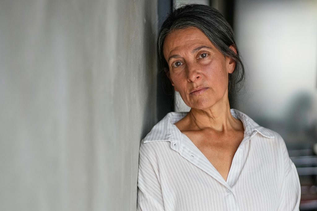 Rachel Goldberg-Polin, whose 23-year-old son, Hersh, was kidnapped on Oct. 7, 2023 Hamas cross border attack on Israel and killed in Gaza nearly a year later, poses for a photo in Jerusalem, Wednesday, April 15, 2026. (AP Photo/Ohad Zwigenberg)