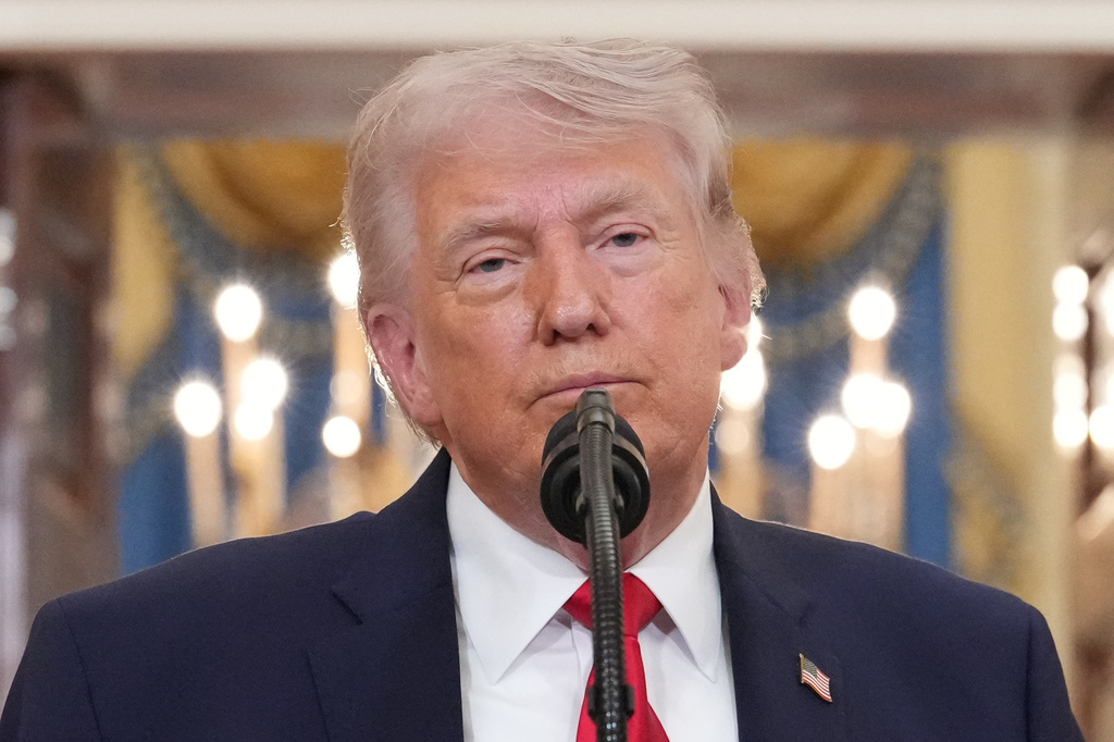 President Donald Trump speaks about the Iran war from the Cross Hall of the White House on Wednesday, April 1, 2026, in Washington. (AP Photo/Alex Brandon, Pool)