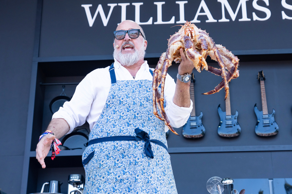 FILE - Andrew Zimmern appears on the Williams Sonoma Culinary Stage at the 2025 BottleRock Napa Valley at Napa Valley Expo in Napa, Calif., on May 24, 2025. (Photo by Amy Harris/Invision/AP, File)