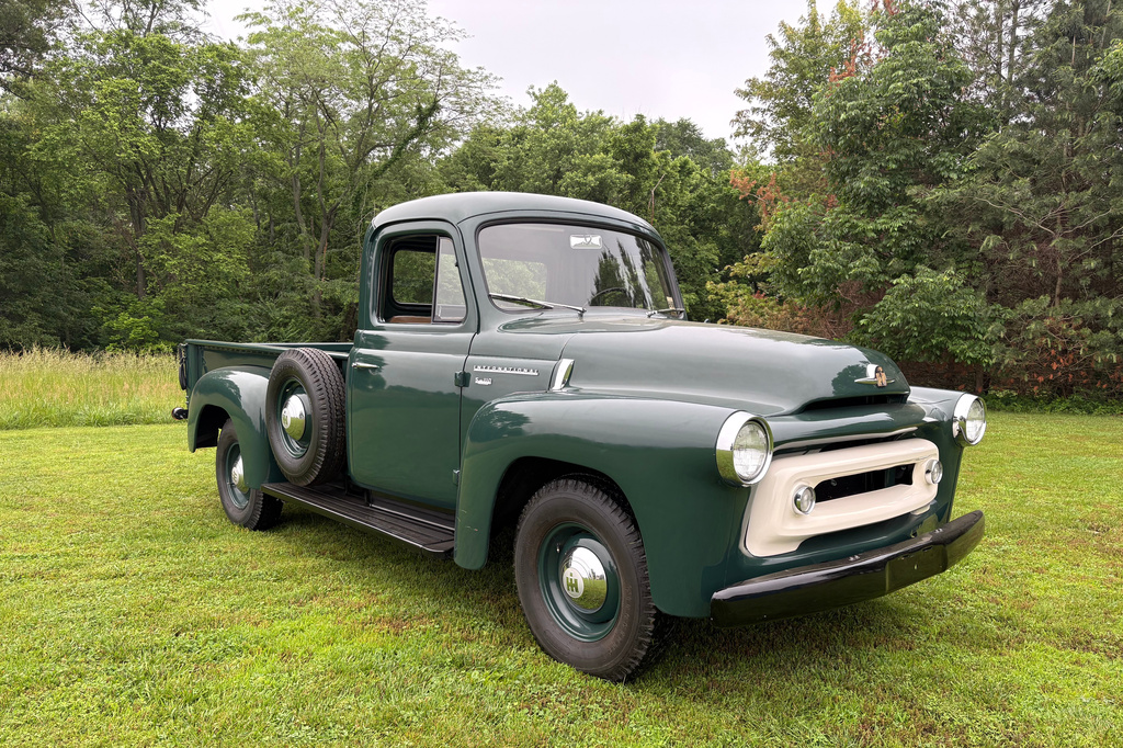 A 1956 International Harvester S-110 is displayed at Paul Meyer's home in Effingham, Ill., Saturday, May 23, 2026. (AP Photo/Holly Meyer)