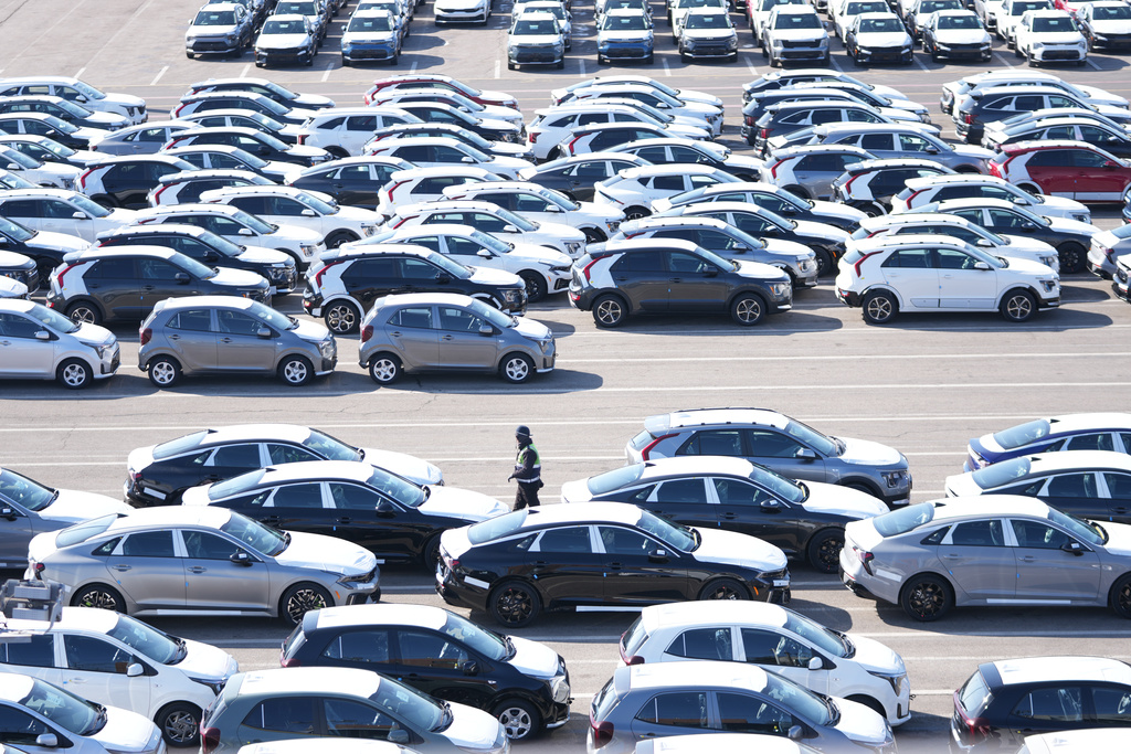 Vehicles for export are parked at a port in Pyeongtaek, South Korea, Tuesday, Jan. 27, 2026. (AP Photo/Lee Jin-man)