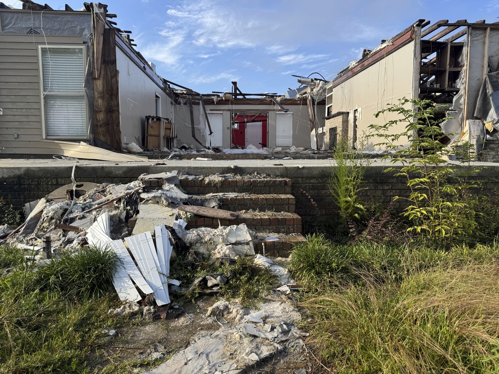 This Aug. 14, 2025 photo shows Buddy Anthony's house after it was destroyed by a tornado in Tylertown, Miss.. (AP Photo/Sophie Bates)