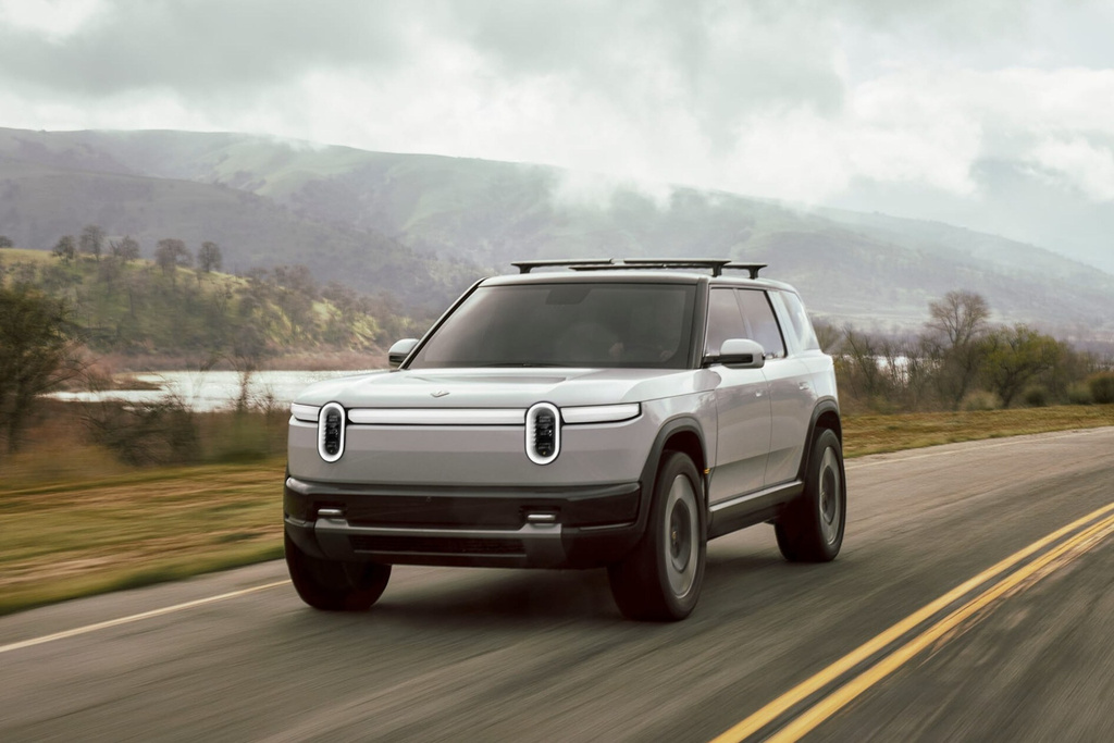 This photo provided by Rivian shows the R2, a hotly anticipated small EV that promises more than 300 miles of range plus off-road capability, a signature of the automaker. (Courtesy of Rivian Automotive via AP)