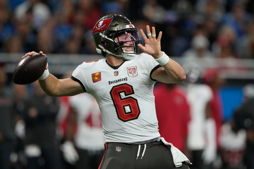 Tampa Bay Buccaneers quarterback Baker Mayfield (6) throws against the Detroit Lions during the first half of an NFL football game, Monday, Oct. 20, 2025, in Detroit. AP Photo/Ryan Sun) Tampa Bay Buccaneers quarterback Baker Mayfield (6) throws against the Detroit Lions during the first half of an NFL football game, Monday, Oct. 20, 2025, in Detroit. AP Photo/Ryan Sun)