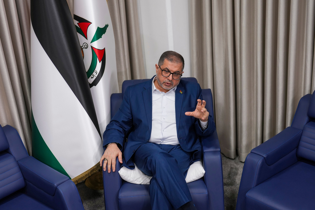 FILE - Bassem Naim, an official in Hamas' political wing, speaks in Istanbul, Turkey, Thursday, Dec. 5, 2024. (AP Photo/Francisco Seco, File)