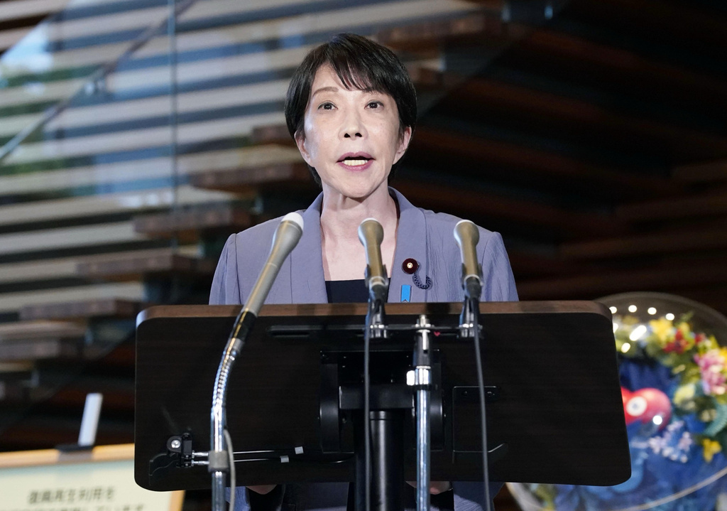 Japan's Prime Minister Sanae Takaichi speaks during a news conference in Tokyo, Tuesday, July 28, 2026, following an earthquake in Kumamoto in the Kyushu island, southern Japan. (Keisuke Hosojima/Kyodo News via AP)