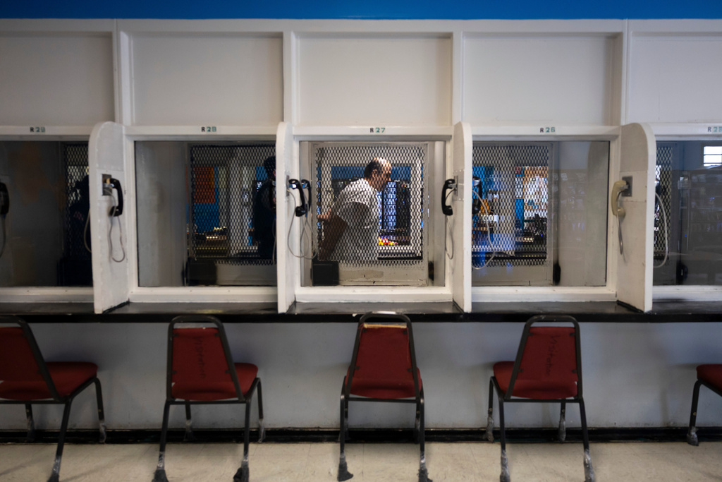 Robert Roberson is led to a locked visitation cell for an interview with The Associated Press at the Allan B. Polunsky Unit prison in Livingston, Texas, Wednesday, Oct. 1, 2025. (AP Photo/Annie Mulligan)