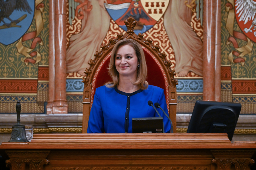 FILE - Speaker of the Parliament Agnes Forsthoffer leads the plenary session of the new National Assembly following the appointment ceremony of the Tisza cabinet in Budapest, Hungary, Tuesday, May 12, 2026. (Tibor Illyes/MTI via AP, File)