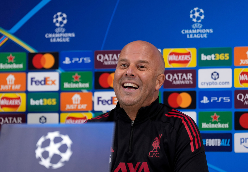 Liverpool's manager Arne Slot attends a press conference in, Liverpool, England, Monday Nov. 3, 2025, ahead of the Champions League soccer match against Real Madrid. (Peter Byrne/PA via AP)