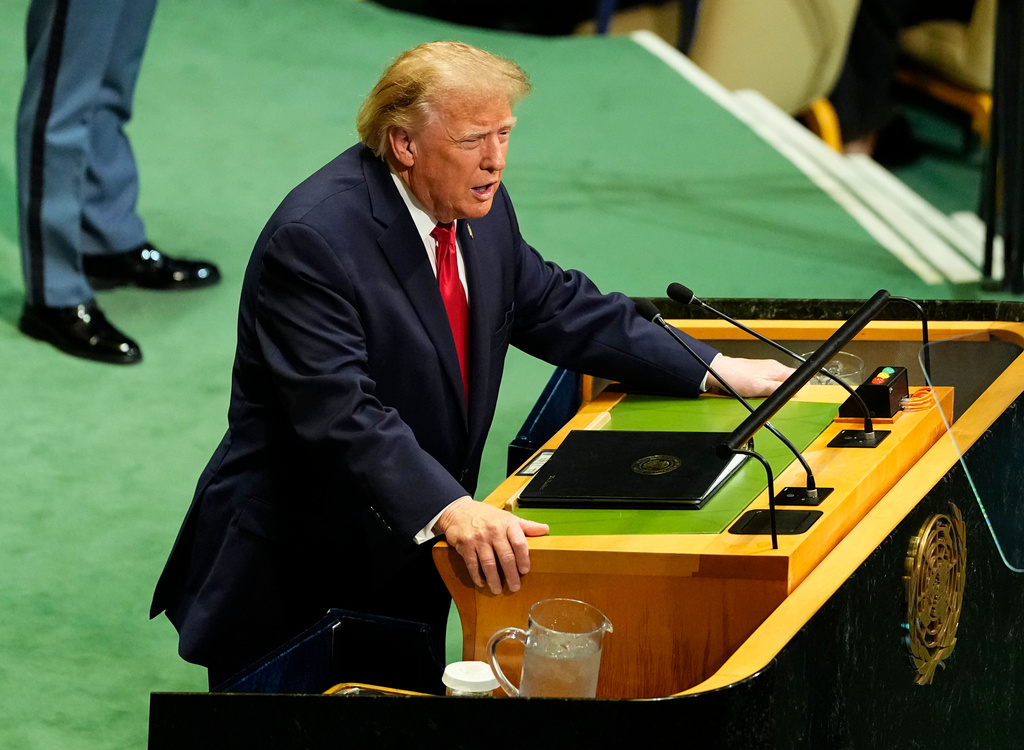President Donald Trump speaks at the United Nations General Assembly (UNGA) at the UN headquarters on Tuesday, Sept. 22, 2026. (Justin Tang/The Canadian Press via AP)