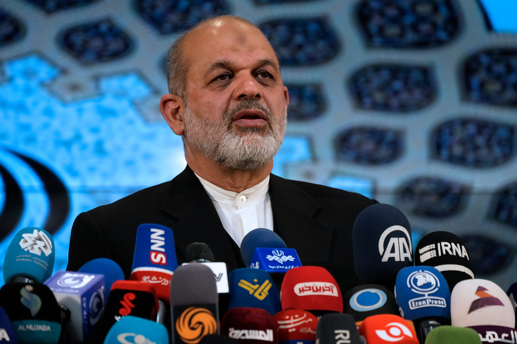 FILE - Iran's Interior Minister Ahmad Vahidi briefs the media on elections in Tehran, Iran, March 4, 2024. (AP Photo/Vahid Salemi, File)