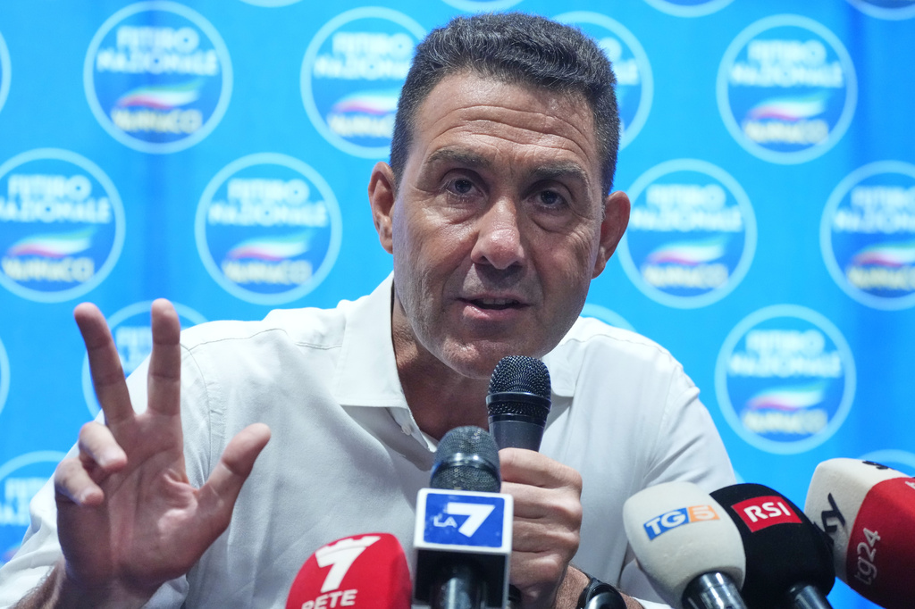 EU Parliament member and former Italian army general Roberto Vannacci speaks during a press conference as he concludes the two-day founding congress of his far-right party, Futuro Nazionale (National Future) in Rome, Sunday, June 14, 2026. (AP Photo/Gregorio Borgia)