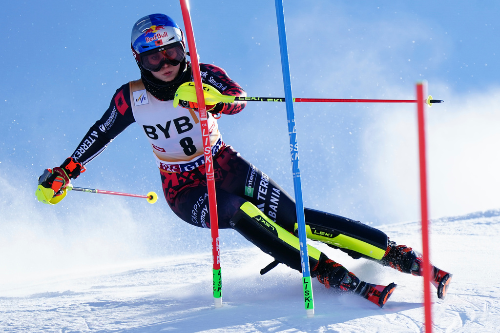 Albania's Lara Colturi competes in an alpine ski, women's World Cup slalom, in Gurgl, Austria, Sunday, Nov. 23, 2025. (AP Photo/Pier Marco Tacca)
