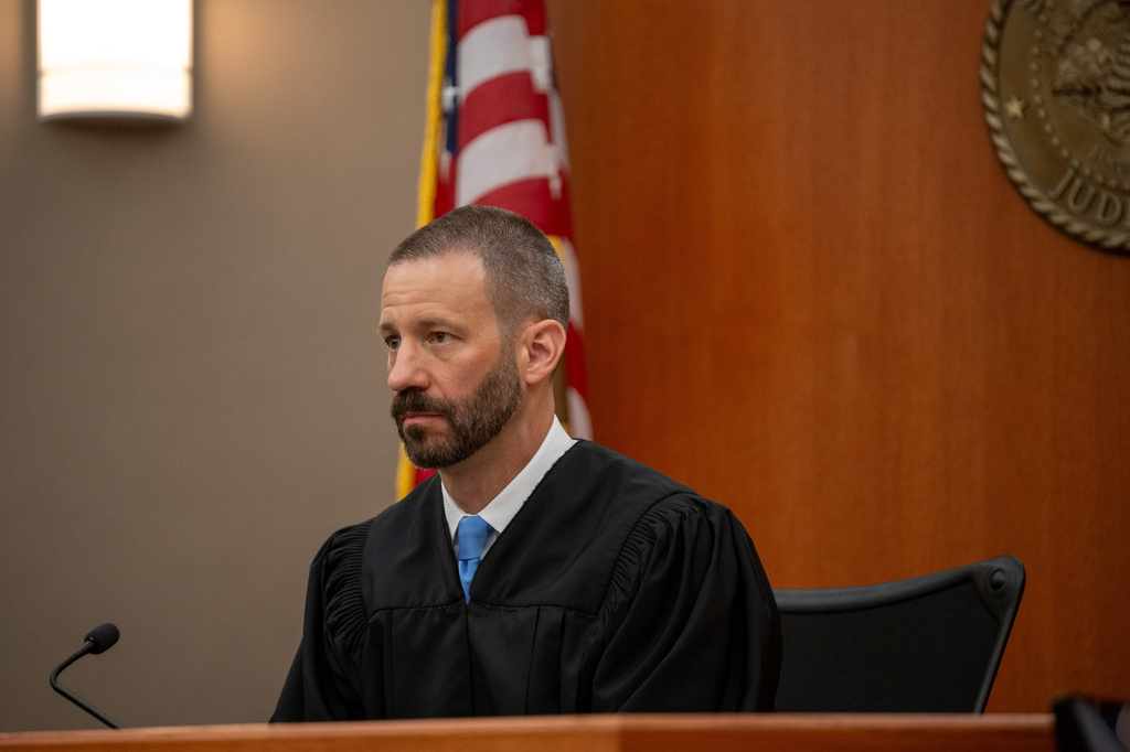 Third District Court Judge Richard Mrazik listens during Kouri Richins' sentencing in 3rd District Court in Park City, Utah, Wednesday, May 13, 2026. (Trent Nelson/The Salt Lake Tribune via AP, Pool)