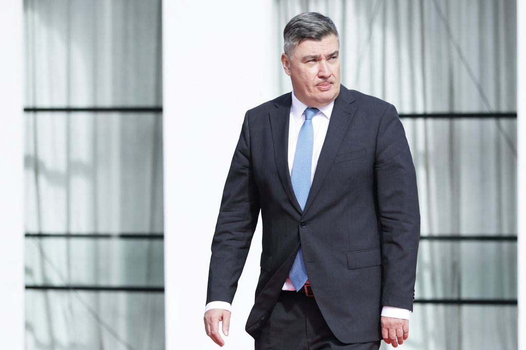 FILE - Croatian President Zoran Milanovic arrives at the Brdo-Brijuni, Process Leaders' Meeting in Golem, Albania, 50 kilometers (30 miles) west of the capital, Tirana, Albania on Oct. 6, 2025 .(AP Photo/Vlasov Sulaj, file)