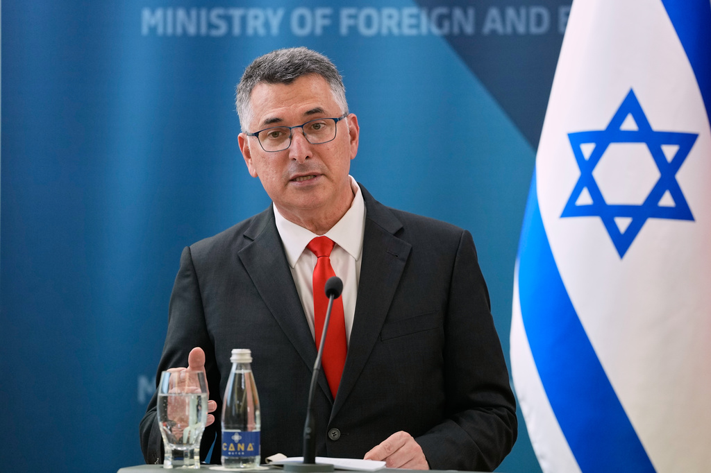 Israel's Foreign Minister Gideon Sa'ar, attends a news conference after signing bilateral agreements with his Slovenian counterpart, in Ljubljana, Slovenia, Wednesday, Sept. 9, 2026. (AP Photo/Darko Bandic)