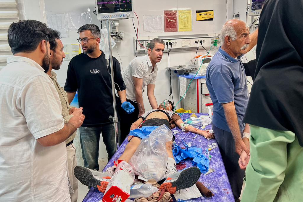 A boy injured in a strike receives treatment at a hospital in Lamerd, southern Iran, Saturday, Feb. 28, 2026. (Alireza Ameri/Tasnim News Agency via AP)