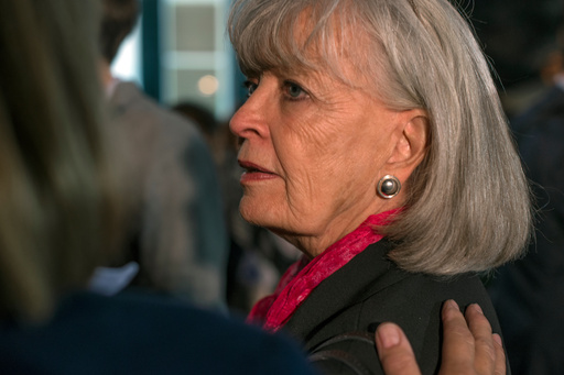 FILE - Former Kentucky Gov. Martha Layne Collins is consoled after Kentucky Democratic Senate Alison Grimes gave her concession speech, Tuesday Nov. 4, 2014 in Lexington, Ky. (AP Photo/ John Flavell, File) FILE - Former Kentucky Gov. Martha Layne Collins is consoled after Kentucky Democratic Senate Alison Grimes gave her concession speech, Tuesday Nov. 4, 2014 in Lexington, Ky. (AP Photo/ John Flavell, File)