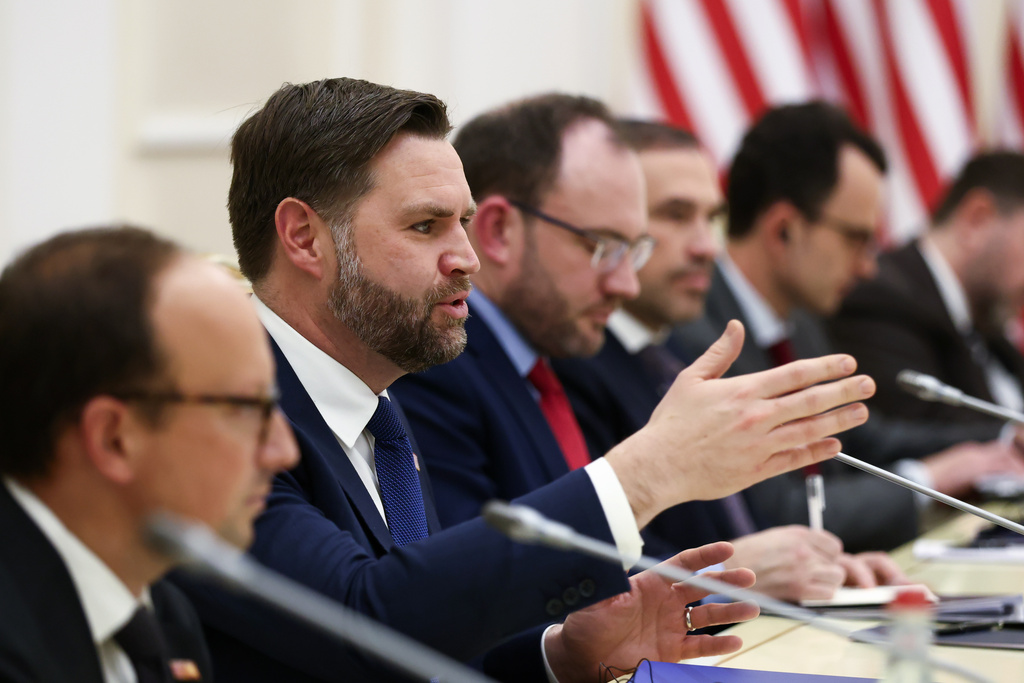 Vice President JD Vance participates in a bilateral meeting with Armenia's Prime Minister Nikol Pashinyan, not pictured, at the President's Residence, in Yerevan, Armenia, Monday, Feb. 9, 2026. (Kevin Lamarque/Pool Photo via AP)