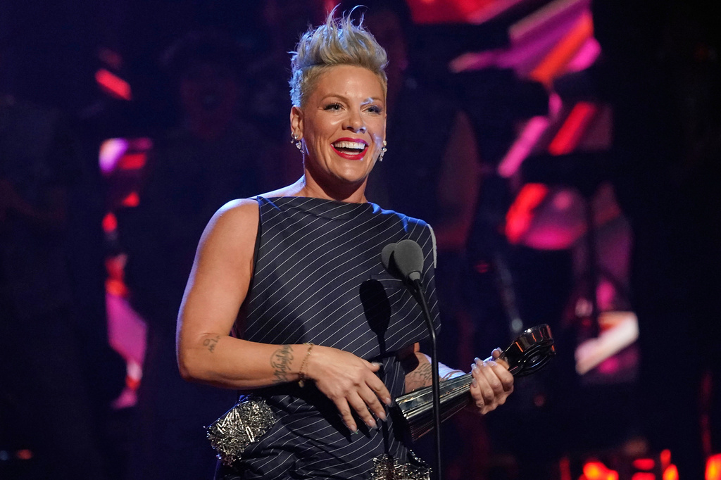 FILE - Pink accepts the Icon award at the iHeartRadio Music Awards in Los Angeles on March 27, 2023. (AP Photo/Chris Pizzello, File)