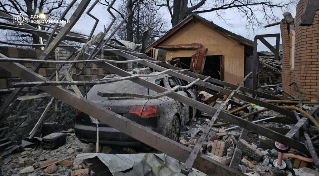 In this photo provided by the Ukrainian Emergency Service on Tuesday, Dec. 23, 2025, a residential house is seen damaged after a Russian strike in Zhytomyr region, Ukraine. (Ukrainian Emergency Service via AP)
