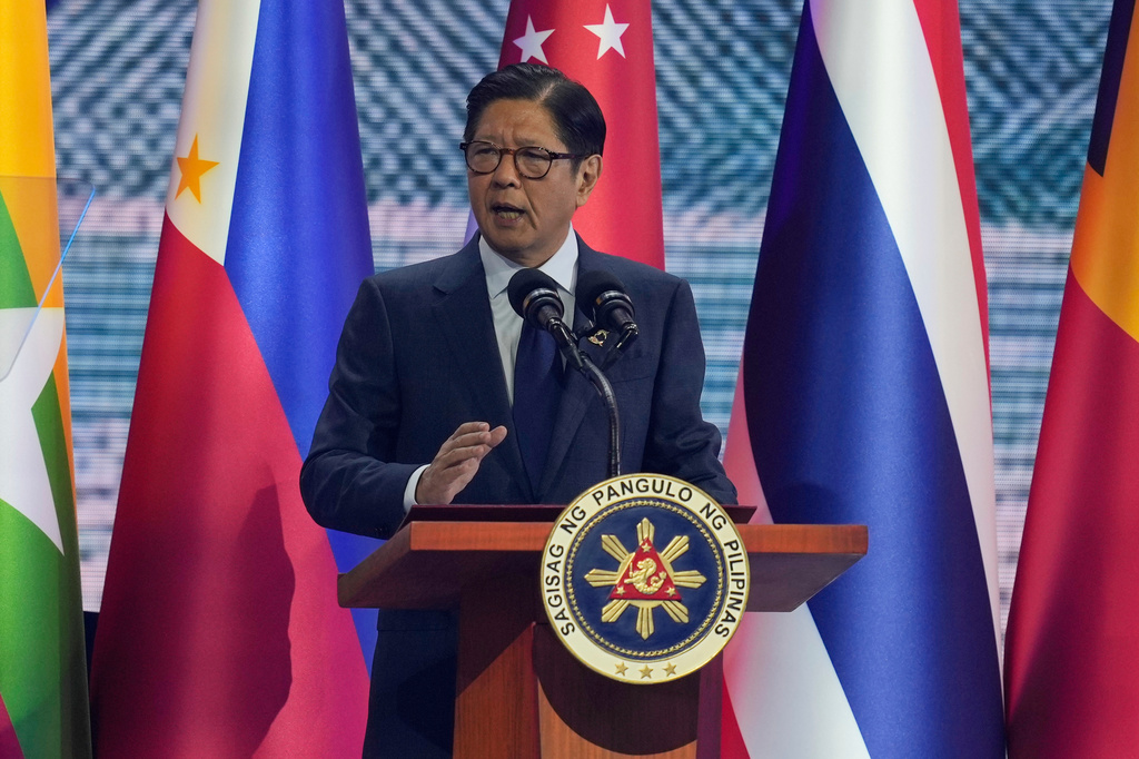 Philippine President Ferdinand Marcos Jr. delivers his remarks during the opening ceremony of the 48th ASEAN Summit and Related Meetings in Cebu, Philippines on Friday, May 8, 2026. (AP Photo/Aaron Favila, Pool)
