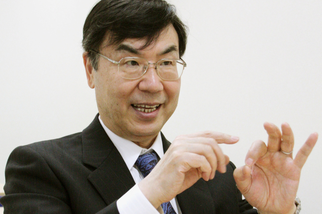 Osaka University professor Shimon Sakaguchi, one of two Japanese professors selected for the 2015 Canada Gairdner International Awards, speaks in an interview in Osaka, western Japan, March 24, 2015. (Kyodo News via AP)