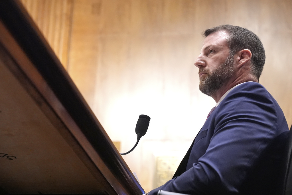 Sen. Markwayne Mullin, R-Okla., President Donald Trump's pick for Homeland Security secretary, testifies during Senate Committee on Homeland Security and Governmental Affairs hearing, Wednesday, March 18, 2026 on Capitol Hill in Washington. (AP Photo/Manuel Balce Ceneta)