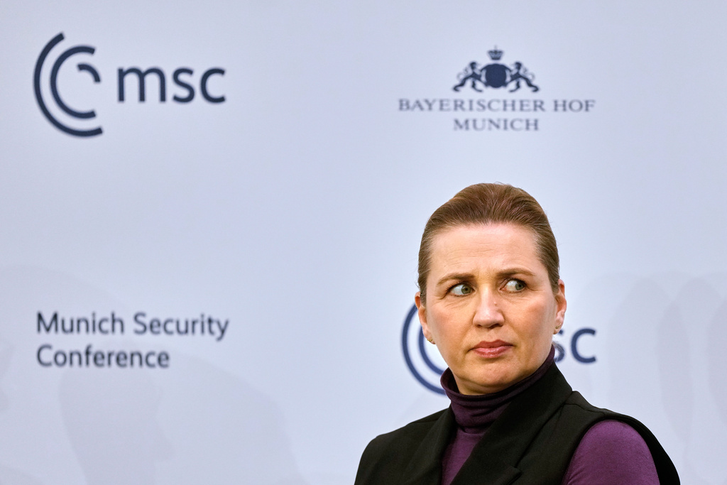 Denmark's Prime Minister Mette Frederiksen during a panel discussion at the Munich Security Conference in Munich, Germany, Saturday, Feb. 14, 2026. (AP Photo/Michael Probst)