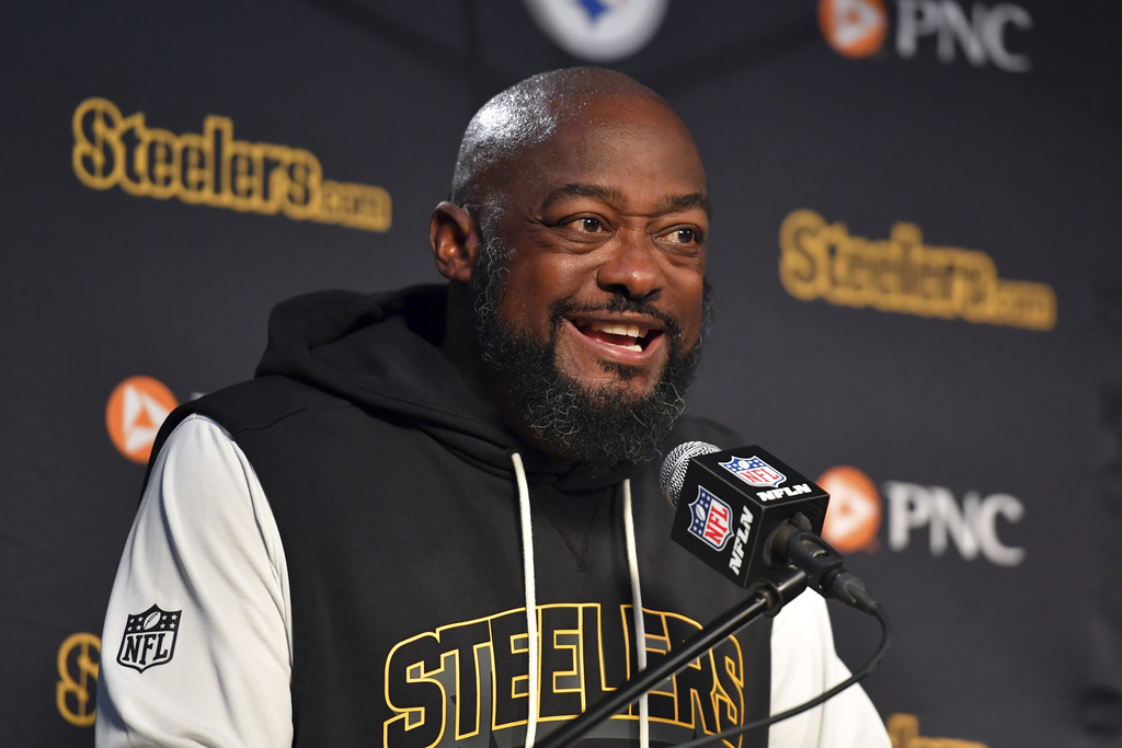 Pittsburgh Steelers head coach Mike Tomlin speaks at a news conference after an NFL football game against the New England Patriots, Sunday, Sept. 21, 2025, in Foxborough, Mass. (AP Photo/Steven Senne)