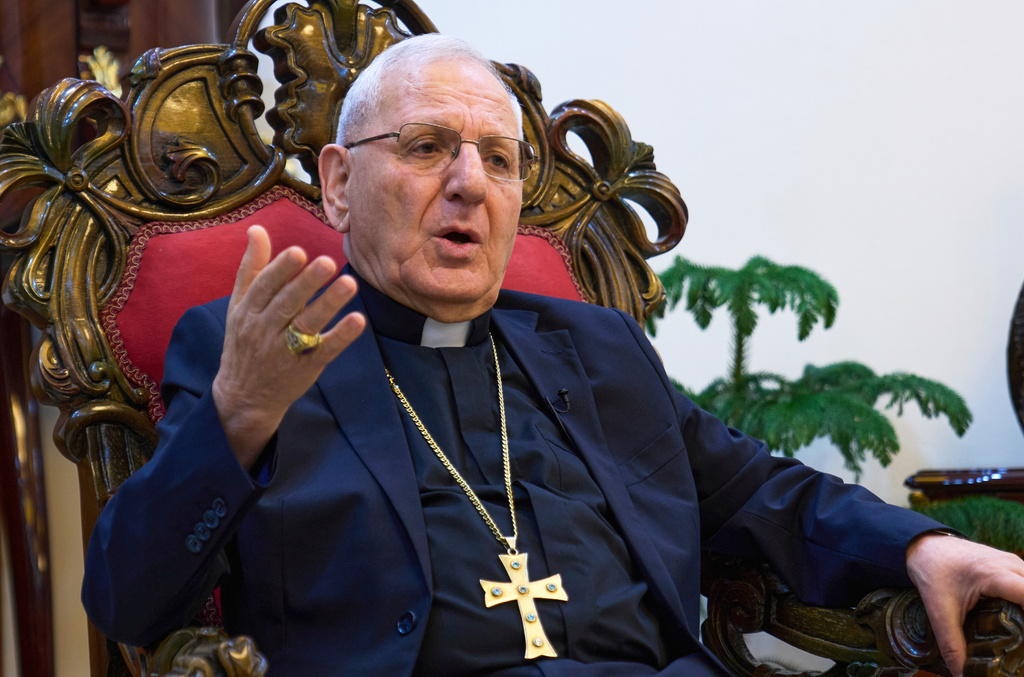 FILE - Louis Sako, patriarch of Iraq's Chaldean Catholic Church, speaks during an interview with The Associated Press in Baghdad, Iraq, April 21, 2025. (AP Photo/Hadi Mizban, File)